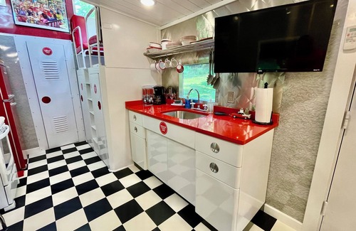 Clyde Resort | 1950's themed couples caboose on a bison ranch. Pet-Friendly!