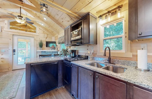 Mars Hill Cabin | 2 tiny home cabins with private hot tubs, covered porches, & amazing views