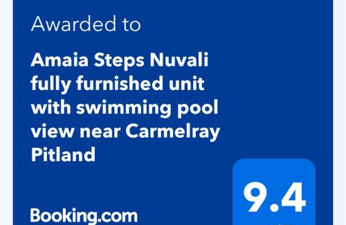 Canlubang Apartment | Amaia Steps Nuvali fully furnished unit with swimming pool view near Carmelray Pitland