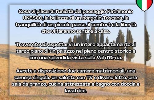 San Quirico d'Orcia Apartment | Anima d'Orcia - Ampio appartamento in pieno centro storico!