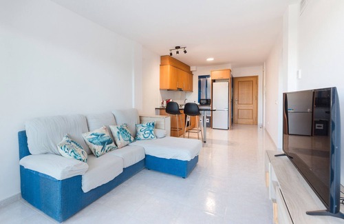 Los Puertos Apartment | Apartment 'White and Blue Village' with Sea View, Shared Pool