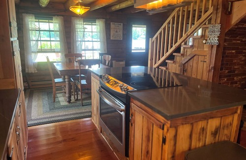 Raymond Cabin | Authentic ME 4 BR log cabin on flat land, sandy beach, Little Sebago waterfront