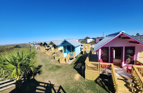 Port Bolivar House | "Barbie" Bunkie adorable beach tiny home, Barbie Bunkie beach glamping cabin