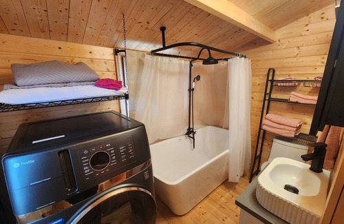 Port Bolivar House | "Barbie" Bunkie adorable beach tiny home, Barbie Bunkie beach glamping cabin