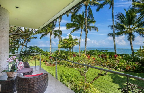 Kilauea House | Beachfront in Anini! Relaxed Outdoor Living.Large Lanai, Manicured landscape