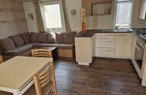 Serignan RV Rental | Caravan 'Mobilhome 8pers Les Sables Du Midi' with Private Terrace, Wi-Fi and Air Conditioning