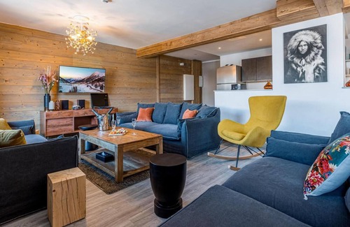 Belle Plagne Ski Chalet | Chalet, 50m from ski slopes, view mountain/street, sauna, terrace, balcony, fireplace or stove, tv
