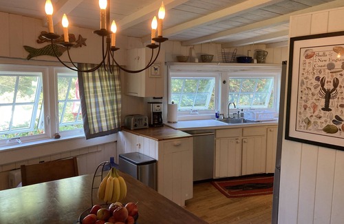 Owls Head Cottage | Charming Sapphire Blue Owls Head Waterfront Cottage