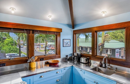 Hanalei House | Colorful home with Hanalei waterfall & mountain views, & AC in bedrooms