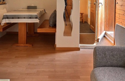 Grimentz Apartment | Comfortable studio for 2 people, living room with 2 beds, kitchen area with dishwasher, shower-WC, s