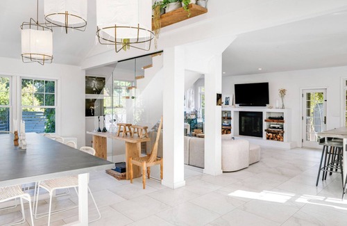 Montauk House | Eclectic-style home with private pool, fitness studio, open-floor plan,.
