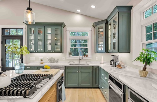 Orland House | Elegant lakefront home near Bar Harbor & Acadia with modern kitchen, lake views
