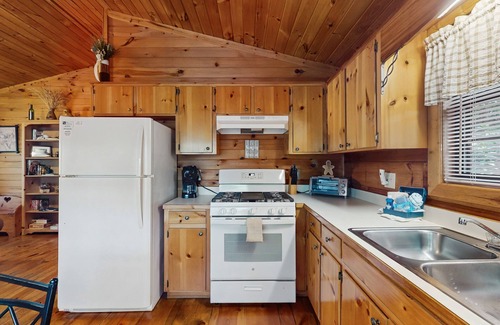 Cherry Log Cabin | Forest view cabin with private hot tub, furnished deck, fireplace, and grill
