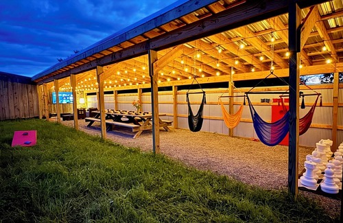 Hector Apartment | Gather at Hector Meadows Ranch: 4 curated spaces with fire pits, games and swimming pond!