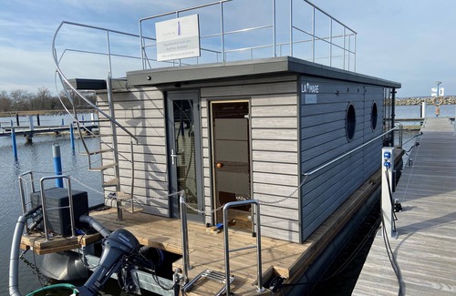 Barth Boat Rental | Houseboat Fjord Vela with bio sauna and roof terrace in Barth