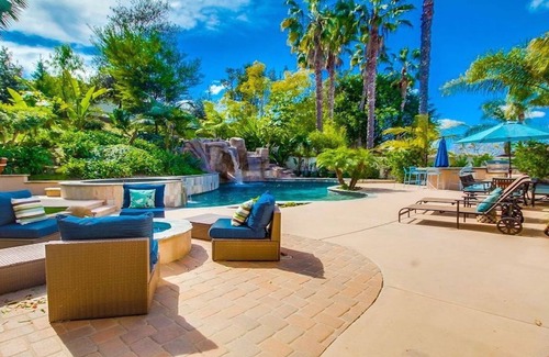 Carlsbad House | La Costa Tropics - Tropical Backyard, Pool, Spa, Water Slide, Waterfall, Grotto