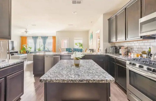 Missouri City House | Lake Olympia home seasonal pool, patio BBQ pit, & play area.