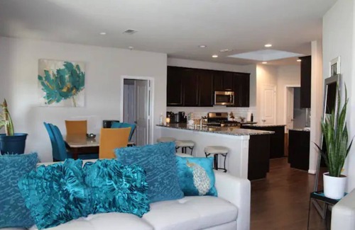 Missouri City House | Lake Olympia home seasonal pool, patio BBQ pit, & play area.