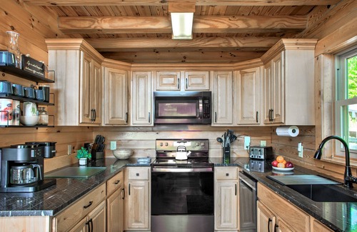 Marion House | Laughing Logs: Mountain Cabin with Hot Tub, Games, & Stunning Views