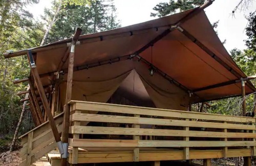 Salsbury Cove RV Rental | Loon Tent, Woods of Eden Glampground, Acadia.