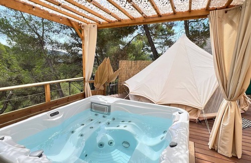Cantaron Cabin | LOVE ROOM Lodge tent with private Jacuzzi at C&C for ADULTS only
