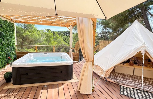 Cantaron Cabin | LOVE ROOM Lodge tent with private Jacuzzi at C&C for ADULTS only