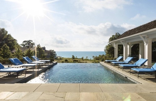 New Buffalo House | Luxury home with infinity pool overlooking Lake Michigan, outside turf play area