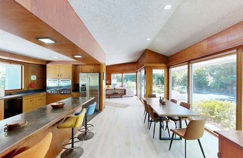 Sylvan-Highlands House | Mid-century modern home with pool, WiFi, BBQ grill, patio, and fireplace
