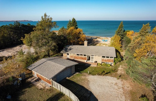 Northport House | Midcentury home, private beach, large deck with dining