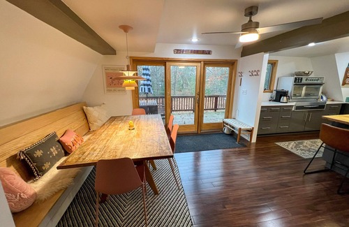 East Tawas Ski Chalet | Modern A-Frame on fenced, wooded Lot. Pet friendly!