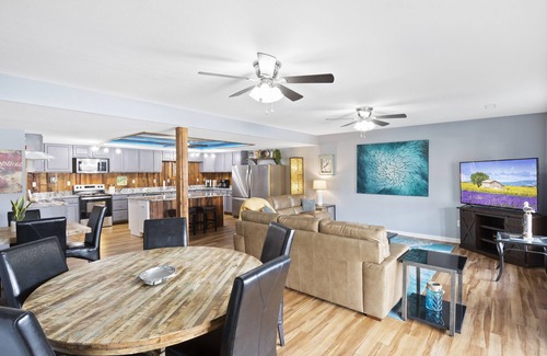 Sunrise Beach House | New! Lakefront 8 Bedroom Family Entertainer! Boat Dock, Hot Tub, Fire Pit, Wi-Fi