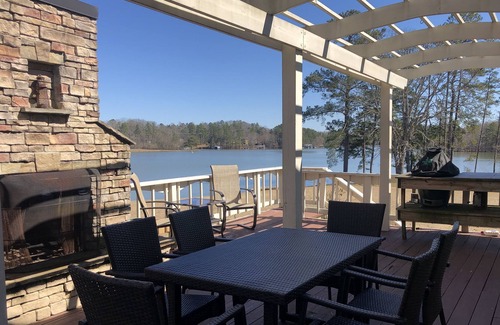 Dawsonville House | Panoramic & unobstructed lake views, level walk to shore, & private sandy beach