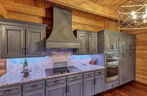 Gainesville Cabin | Peaceful, Waterfront Luxury Cabin w/party dock & hot tub near new Olympic Park