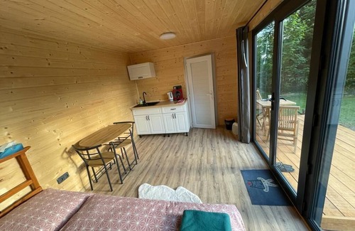 Dolni Laz Ski Chalet | Pond view tiny house with big patio and breakfast, rural