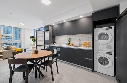 Downtown Miami Condo | Private balcony with panoramic views of Downtown Miami and Biscayne Bay.