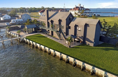 Hampton Bays House | Private beach on a fenced in property sunset views