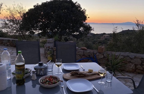 Lefktron House | Rapunzel's tower stone house with incredible 180° sea view 5min drive to the beach