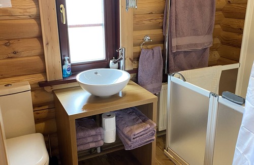 Allendale Cabin | Real Log cabin with hot tub and fire pit. Pet friendly.