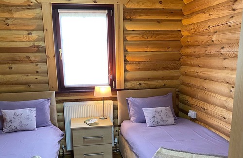 Allendale Cabin | Real Log cabin with hot tub and fire pit. Pet friendly