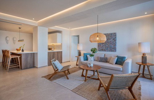 Kalyves Apartment | Rhadamanthus, AmphiMatrion Luxe Seaview Apt with private hot tub and shared pool