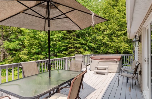 Sweden House | Secluded, dog-friendly home near pond with private hot tub, huge deck, & firepit