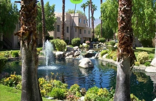 Cathedral City Condo | Serene Condo with Intoxicating Mountain, Pool and Pond Views