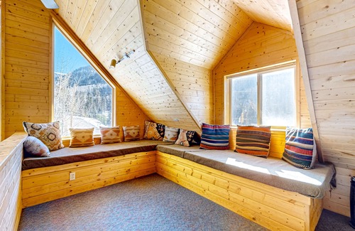 Taos Ski Valley Cabin | Serene & sunlit dog-friendly cabin with hot tub, fire pit, & views - near skiing