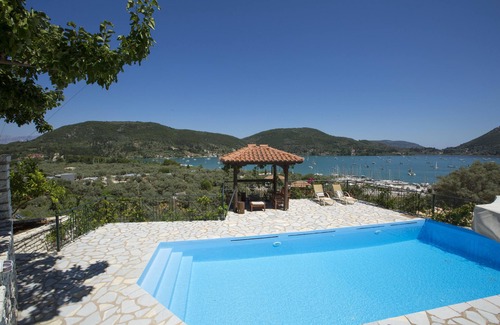 Nidri Villa | Stone villa with private swimming pool, BBQ, panoramic sea views, near Nidri
