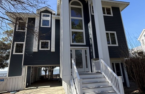 Corolla Light House | Sunset Views! Waterfront in Corolla Light. Pool, Hot Tub. Dog Friendly. Elevator