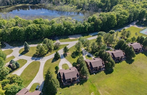 Baileys Harbor Condo | The Rushes 3BR Condo with Fireplace & Lakefront Views