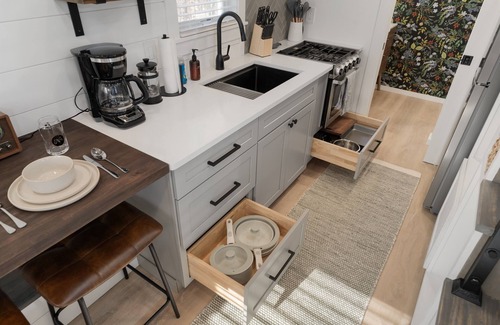 Laurelville House | Tiny Home fire pit + hot tub + community game room
