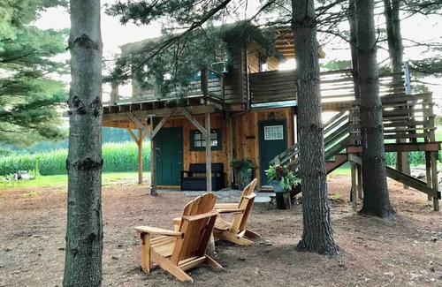 East Leroy Bed & Breakfast | Unique treehouse cabin with all amenities inspired by forest ranger lookout.