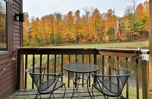Ludlow Condo | Updated condo with water views, fireplace, ski-in/out, washer/dryer, & tennis