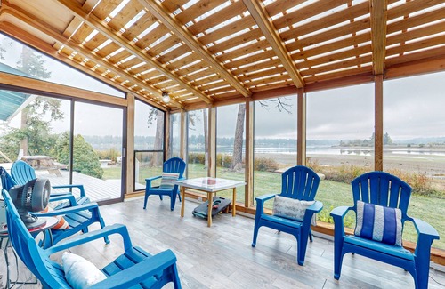 Erlands Point-Kitsap Lake House | Waterfront home with beach access, firepit, fireplace, water views, grill, dock